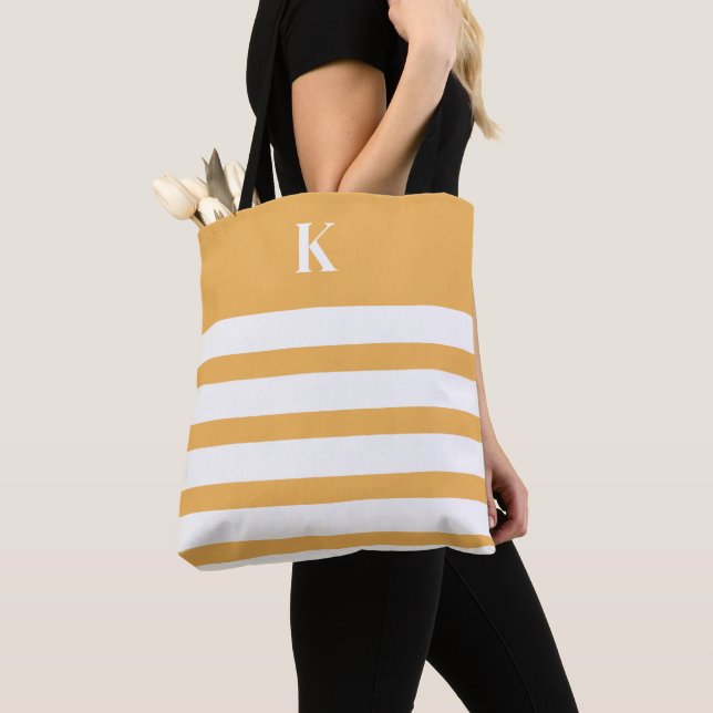 Bolsa Tote Custom Monogram Yellow Stripes (Close Up)