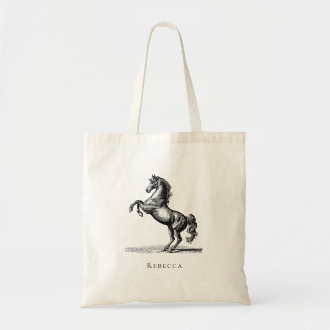 Bolsa Tote Custom Name Equestrian Vintage Horse (Frente)