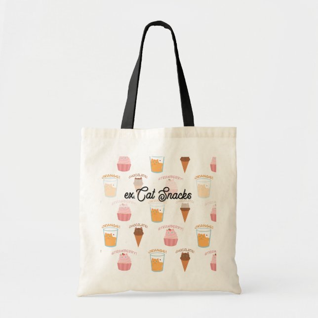 Bolsa Tote Custom Name Pink Cupcake and Black Cat Pattern  (Frente)
