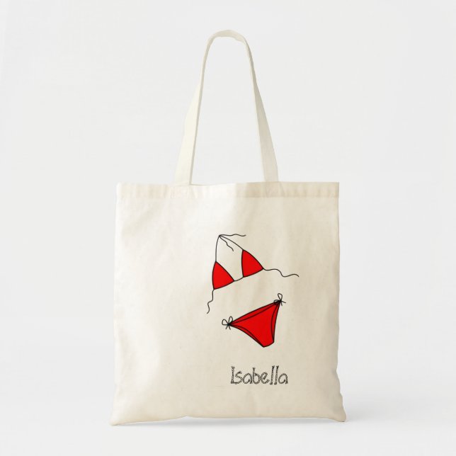 Bolsa Tote Custom Name Summer Beach Bag Minimal Line Art (Frente)