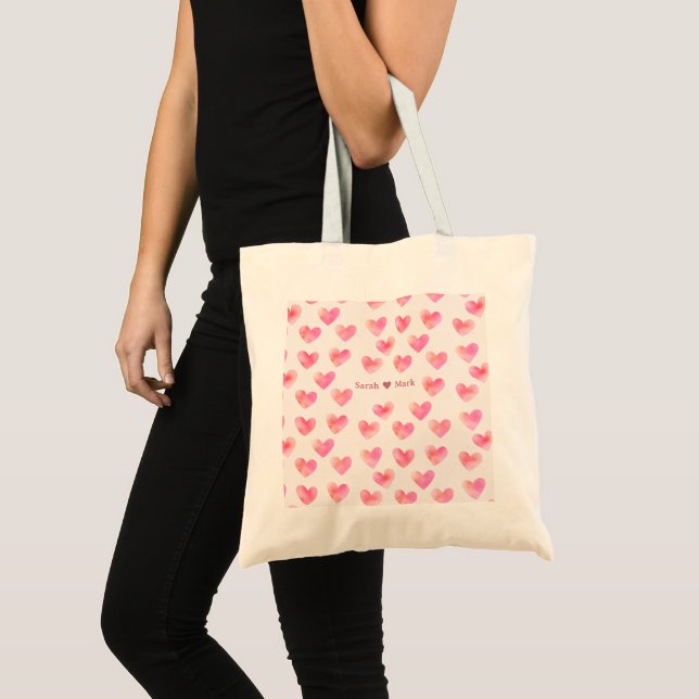 Bolsa Tote Custom Names Romantic Pink Love Design -  (Frente (produto))