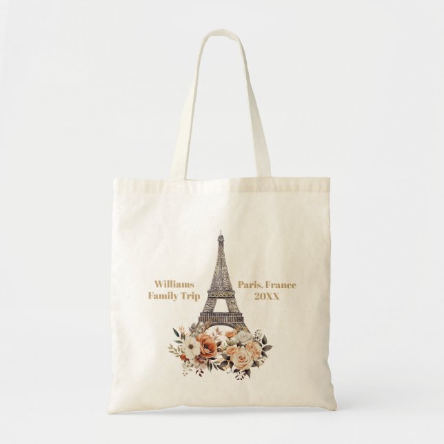 Bolsa Tote Custom Paris Trip Eiffel Tower Floral (Frente)