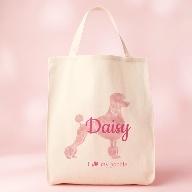 Bolsa Tote Custom Pastel Pink Poodle Silhouette tote bag (Criador carregado)