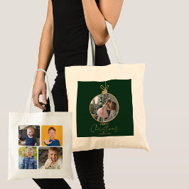 Bolsa Tote custom photo collage Merry Christmas bauble
