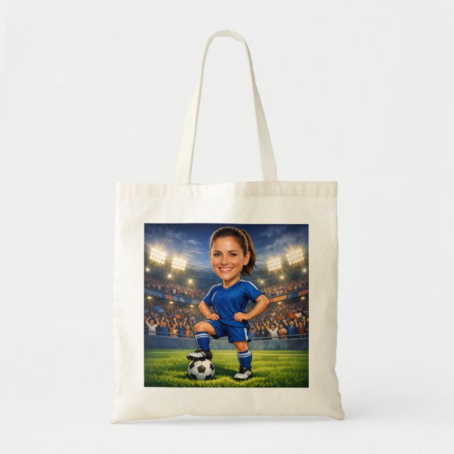 Bolsa Tote Custom Photo-Face Soccer/Football Star Caricature  (Frente)