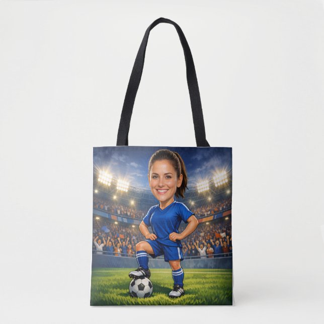 Bolsa Tote Custom Photo-Face Soccer/Football Star Caricature  (Frente)