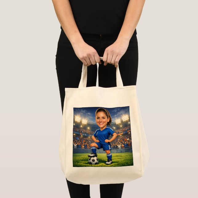 Bolsa Tote Custom Photo-Face Soccer/Football Star Caricature  (Frente (produto))