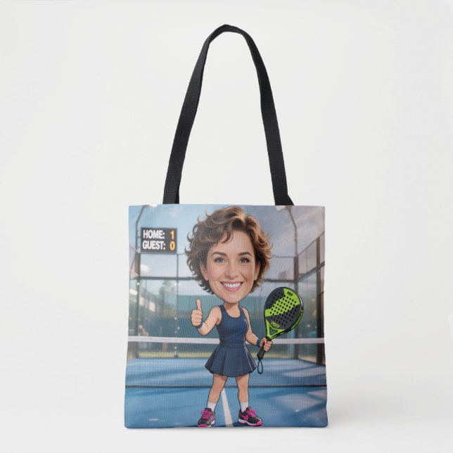 Bolsa Tote Custom Photo Head Padel/Pickleball Player Caricatu (Frente)