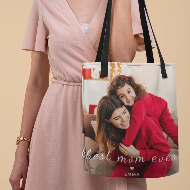 Bolsa Tote Custom Photo Mother’s Day Best Mom Ever Typography (Criador carregado)