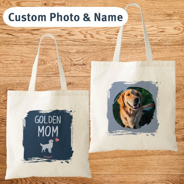 Bolsa Tote Custom Photo & Name Golden Retriever Mom tote bag (Criador carregado)