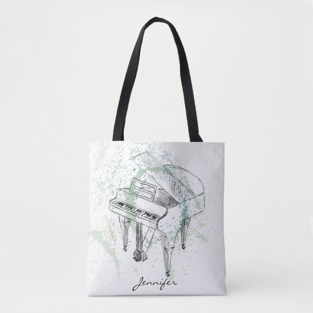 Bolsa Tote Custom Piano Illustration Art Drawing Music Lovers (Frente)