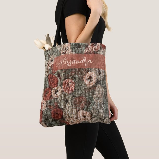Bolsa Tote Custom Retro Boho Brown Terracotta Maximalist Chic (Close Up)
