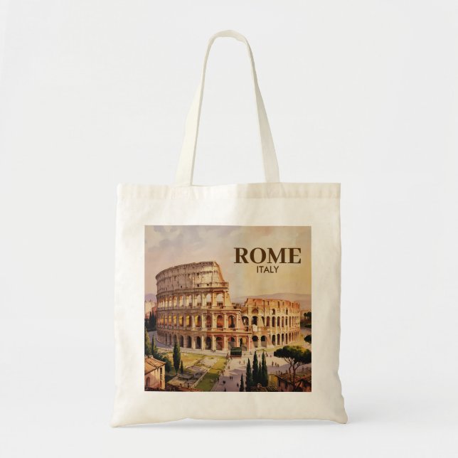 Bolsa Tote Custom Text Rome Italy Colosseum Retro Watercolor (Frente)