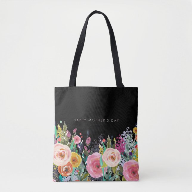 Bolsa Tote Custom Text | Vivid Floral | Dia das Mães | (Frente)