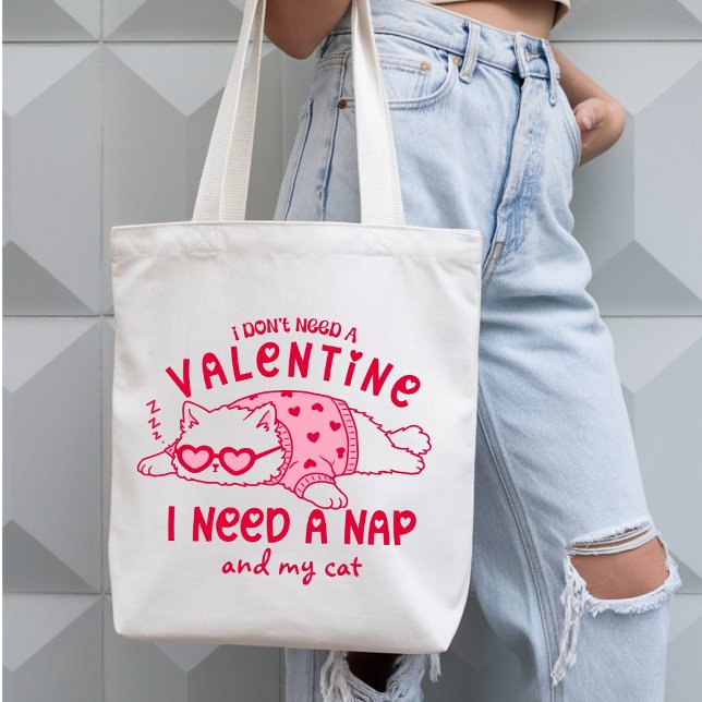 Bolsa Tote Custom Valentine Nap and Cat Funny Tote Bag (Criador carregado)