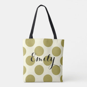 Bolsa Tote Customizável de creme verde das bolinhas do XL co