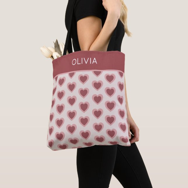 Bolsa Tote Customized Y2K Heart in Bordeaux Pink Retro (Close Up)