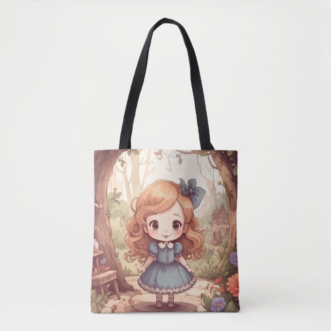 Bolsa Tote Cute Alice in Wonderland Whimsical Woodland Art (Frente)