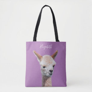 Bolsa Tote Cute Alpaca, Personalize o nome, Lavanda