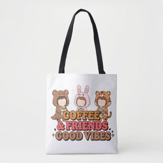 Bolsa Tote Cute Animal Friends Coffee Lovers (Frente)