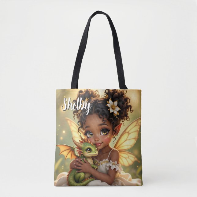 Bolsa Tote Cute Anime Fairy Girl and Chibi Dragon (Frente)