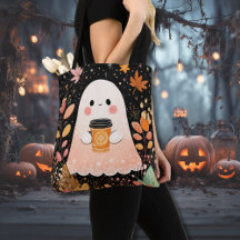 Cute Autumn Ghost with Pumpkin Coffee – Cozy Fall 