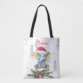 Bolsa Tote Cute Baby Elephant in Red Santa Hat