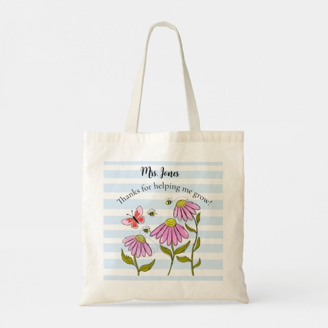 Bolsa Tote Cute Bee & Flower Teacher | Ensinar é (Verso)