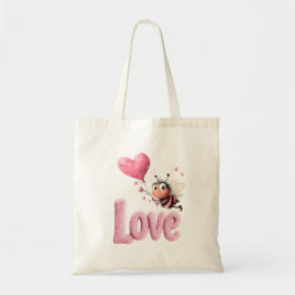 Bolsa Tote Cute Bee Fluffy Pink Love Heart Balloon 