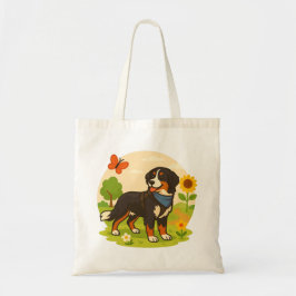 Bolsa Tote Cute Bernese Mountain Dog with Sunflower & Butterf