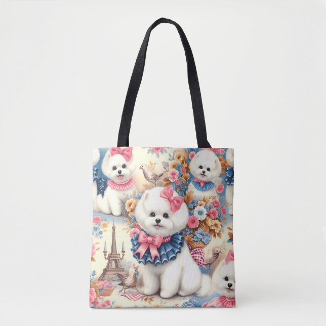 Bolsa Tote Cute Bichon Frisé Seamless (Frente)
