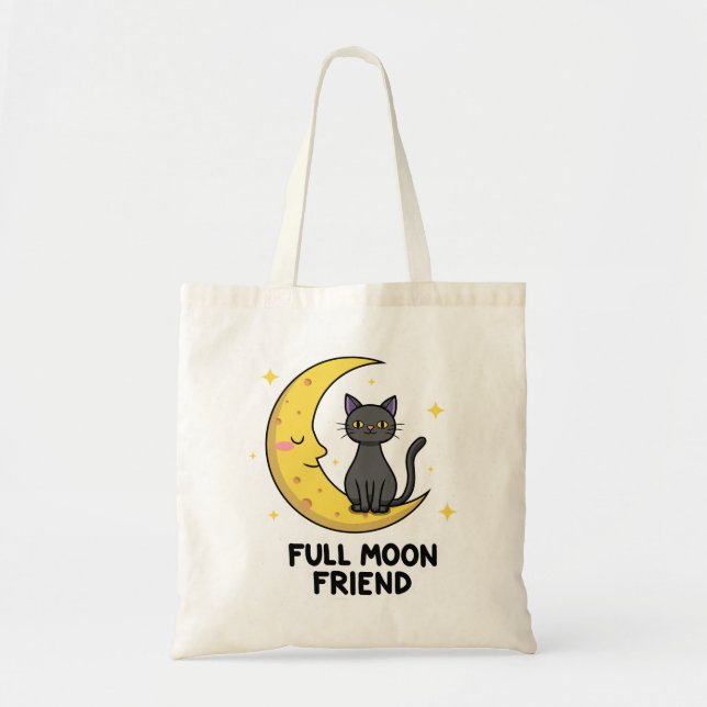 Bolsa Tote Cute Black Cat on Moon - Full Moon Friend (Frente)