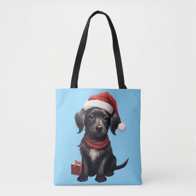 Bolsa Tote Cute Black Dog at Christmas (Frente)