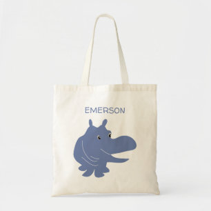 Bolsa Tote Cute Blue Hippopotamus Personalizado