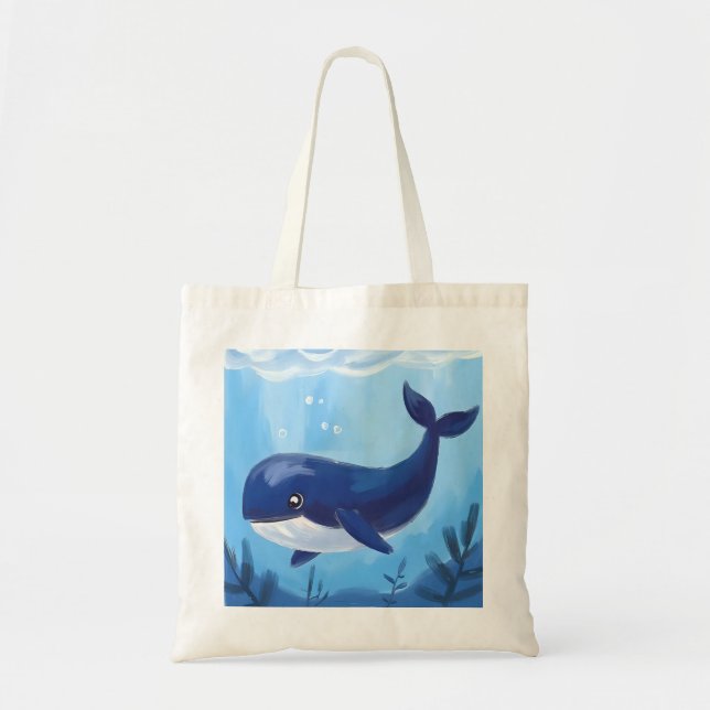 Bolsa Tote Cute Blue Whale Tote Bag  (Frente)