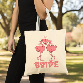 Bolsa Tote Cute Bride Pink Flamingo Wedding Tropical Beach
