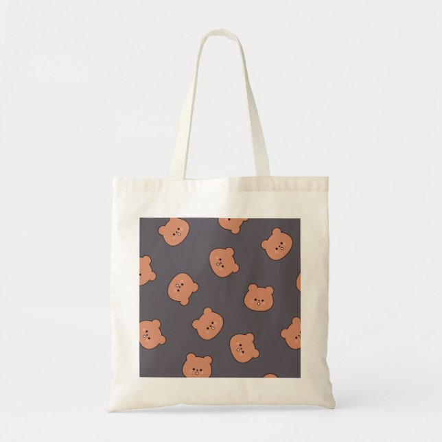 Bolsa Tote Cute Brown Teddy Bear Face Pattern Dark Blue (Frente)