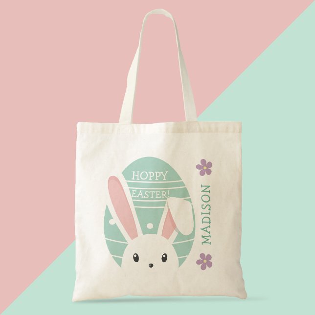 Bolsa Tote Cute Bunny Hoppy Páscoa caçada de ovos Nome Person (Criador carregado)