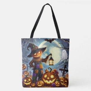 Bolsa Tote Cute, caprichoso espantalho de Halloween & abóbora