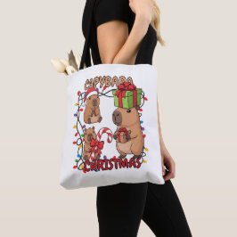 Bolsa Tote Cute Capybara Christmas Lights Festive Party