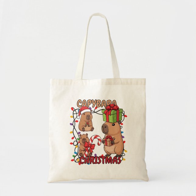 Bolsa Tote Cute Capybara Christmas Lights Festive Party (Frente)