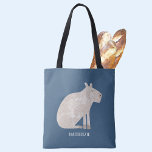Bolsa Tote Cute Capybara Personalizada<br><div class="desc">Uma aquarela divertida,  capybara,  num fundo verde teal para amantes de animais e da vida selvagem. Arte original de Nic Squirrell. Alterar ou remover o nome a personalizar.</div>