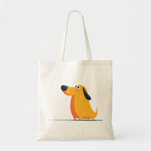 Bolsa Tote Cute Cartoon Dachshund Illustration – Funny Sausag (Frente)