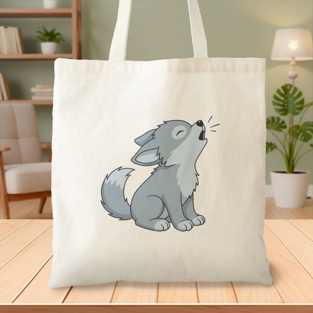 Bolsa Tote Cute Cartoon Howling Wolf Pup (Criador carregado)