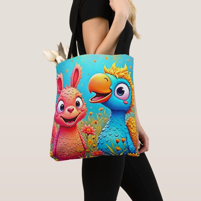 Bolsa Tote Cute Cartoon Parrot Bunny Art (Close Up)
