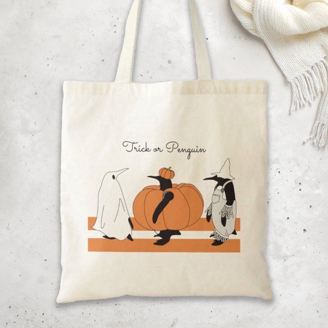 Bolsa Tote Cute Cartoon Pumpkin Penguin Funny Halloween (Criador carregado)