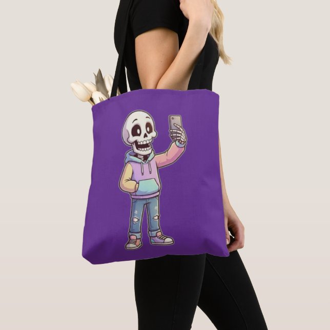 Bolsa Tote Cute Cartoon Skeleton Selfie - Full Body Trendy  (Close Up)