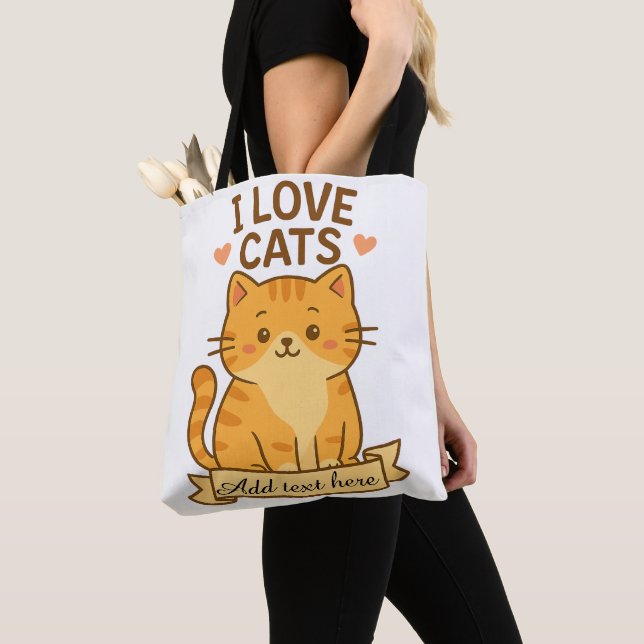 Bolsa Tote Cute Cat Lover Design – Editable Text Area (Close Up)