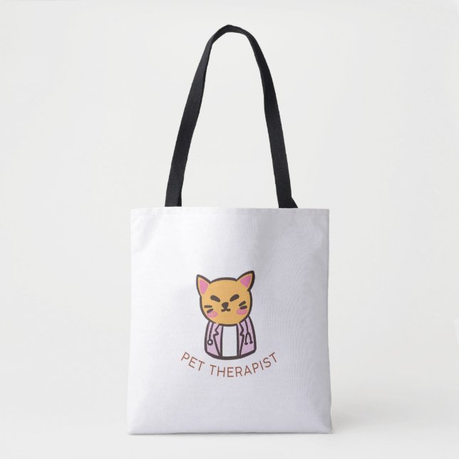 Bolsa Tote Cute Cat Pet Therapist Cartoon Design (Frente)