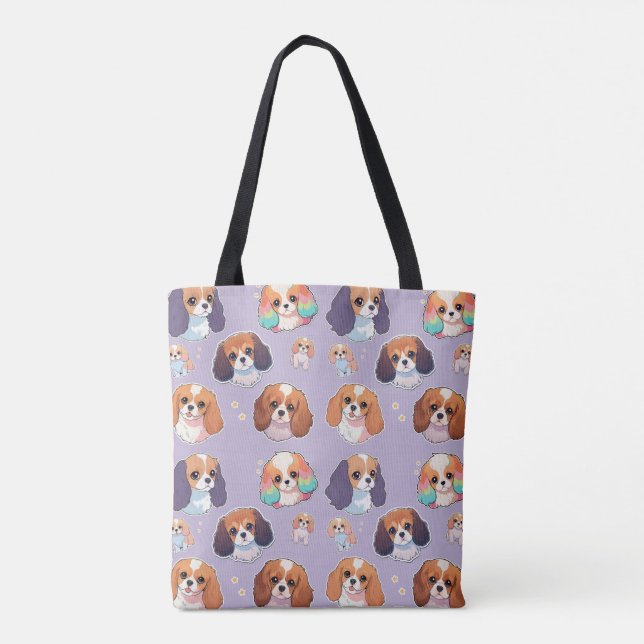 Bolsa Tote Cute Cavalier King Charles Pastel Pattern (Verso)